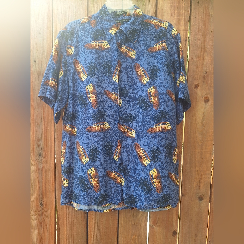 Silk Hawaiian  Car Print Men's Casual Button Down Shirt